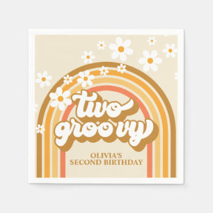 Retro Two GroovY Rainbow Brown Orange Birthday Serviette