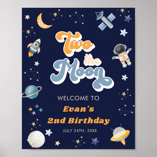 Retro Two the Moon Space Begrüßung Poster (Vorne)