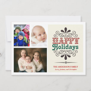 Retro Type Holiday 3-Foto Collage Flat Card Feiertagskarte