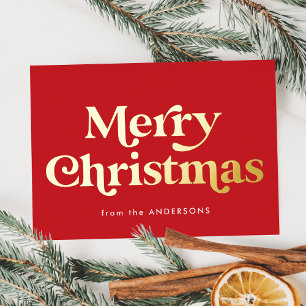 Retro Type Merry Christmas Red and Gold Folien Feiertagskarte