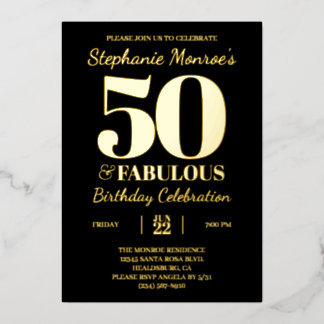 Retro Typografie 50 & Fabulous Black and Gold Folieneinladung