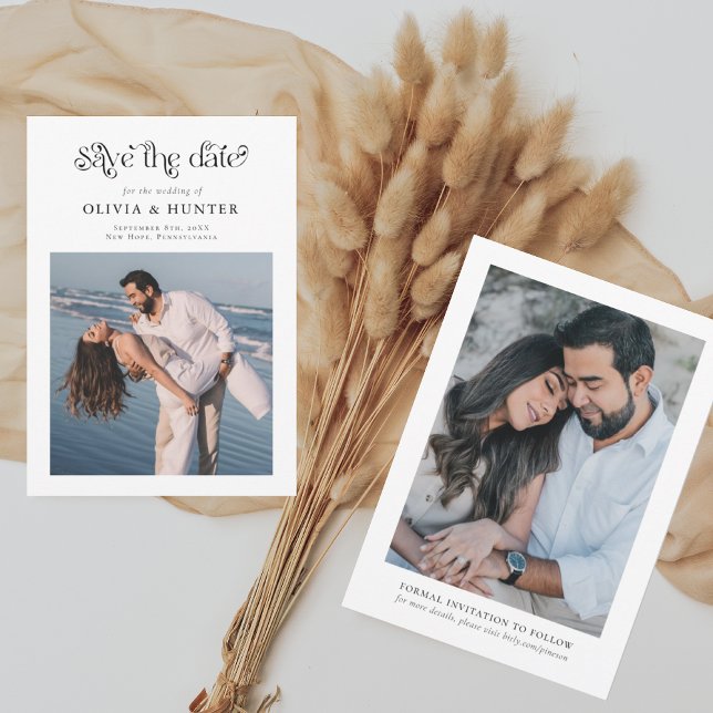 Retro Typografie Black and White Wedding Save The Date (Von Creator hochgeladen)