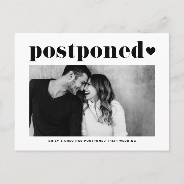 Retro Typografie Black Foto Hochzeit Ankündigungspostkarte (Vorderseite)