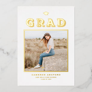 Retro Typografie Foto Abschluss Gold Folieneinladung