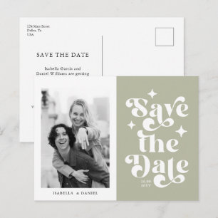 Retro-Typografie-Foto-Hochzeit-Sparen Sie das Datu Postkarte