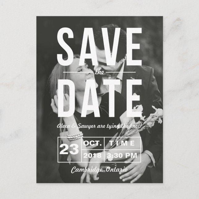Retro Typografie Foto Save the Date Postkarte (Vorderseite)