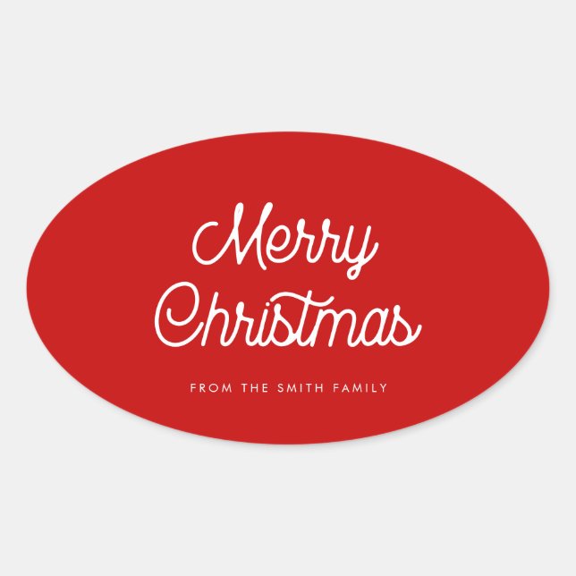 Retro Typografie Frohe Weihnachten Ovaler Aufkleber (Vorderseite)