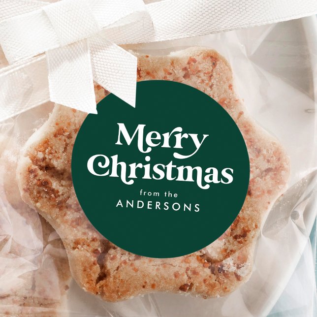 Retro Typografie Grün Frohe Weihnachten Runder Aufkleber (Von Creator hochgeladen)