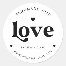 Retro Typografie Handmade in Liebe Black Heart Runder Aufkleber