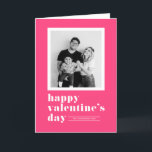 Retro Typografie Hot Pink Foto Valentinstag Feiertagskarte<br><div class="desc">Herzlichen Glückwunsch zum Valentinstag! Senden Sie Valentinstag Grüße an Familie und Freunde mit dieser anpassbaren Foto Valentine's Day Flachkarte. Es zeigt Retro-fett formatierte Typografie auf einem heißen rosa Hintergrund. Personalisieren Sie diese,  indem Sie Ihre Daten hinzufügen. Diese Valentintagskarte des Fotos ist auf anderen Karten erhältlich.</div>