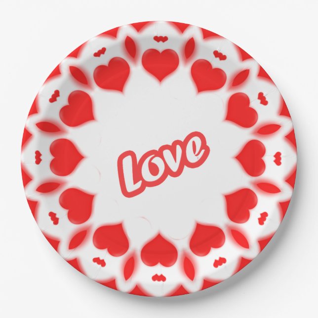 Retro Typografie "Liebe" Rote Valentinherzen Pappteller (Vorderseite)