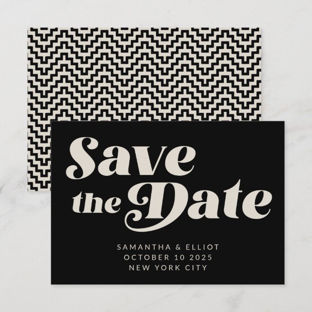 Retro Typografie Mid Mod Art | Schwarz und Weiß Save The Date (Vorne/Hinten)
