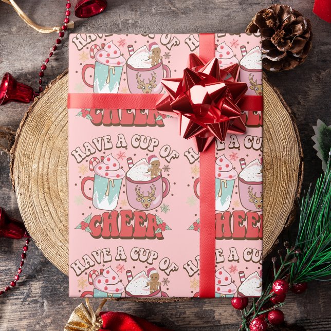 Retro Typografie, Niedlicher Holiday Cup of Cheer  Geschenkpapier (Von Creator hochgeladen)