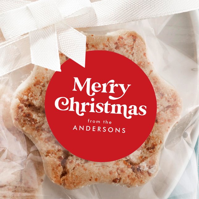Retro Typografie Red Merry Weihnachten Runder Aufkleber (Von Creator hochgeladen)