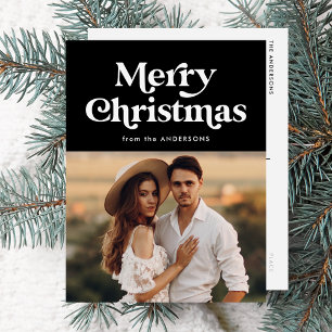 Retro Typografie Schwarz Frohe Weihnachts-Foto Feiertagspostkarte