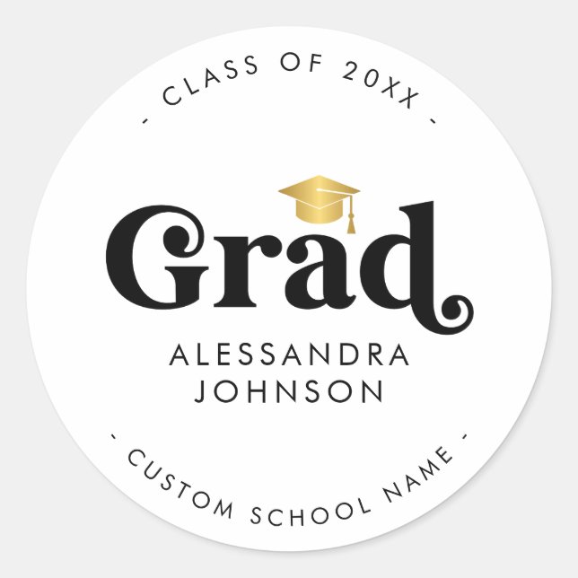 Retro Typografy Abschluss Graduate Name Modern Runder Aufkleber (Vorderseite)