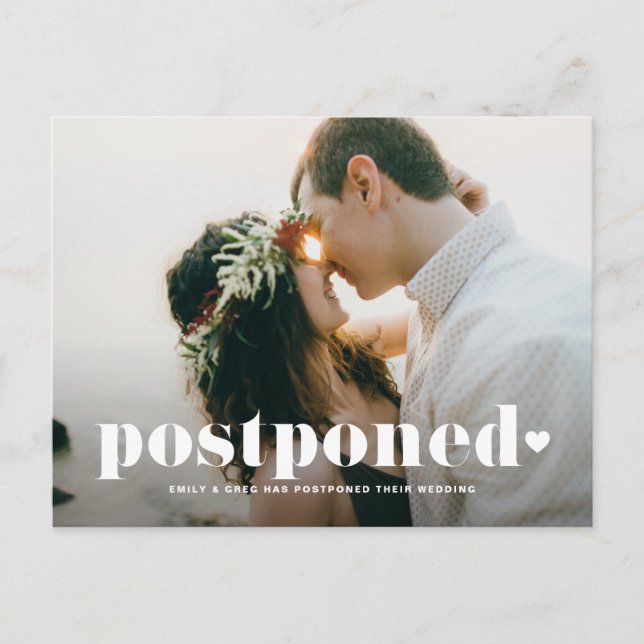 Retro Typografy Foto Hochzeit Ankündigungspostkarte (Vorderseite)