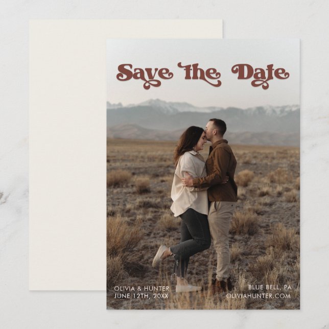 Retro Typografy Foto Save the Date Einladung (Vorne/Hinten)