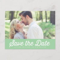 RETRO TYPOGRAPHIE MINT GRÜNE SAVE THE DATE POSTCAR
