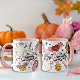 Retro überprüft Spooky Saison mädchenhaft glücklic Tasse