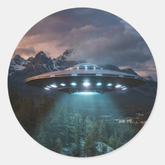 Retro-UFO-Alien-Raumschiff-Aufkleber – Fliegende U Runder Aufkleber