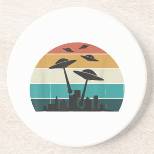 Retro UFO-Angriff Sonnenuntergang - Cooler Vintage Getränkeuntersetzer