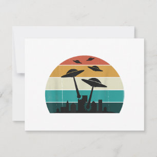 Retro UFO Attack Sunset - Cooler Vintager Flying S Feiertagskarte