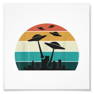 Retro UFO Attack Sunset - Cooler Vintager Flying S Fotodruck