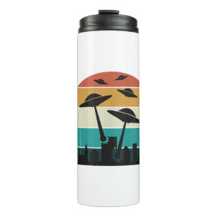Retro UFO Attack Sunset - Cooler Vintager Flying S Thermosbecher