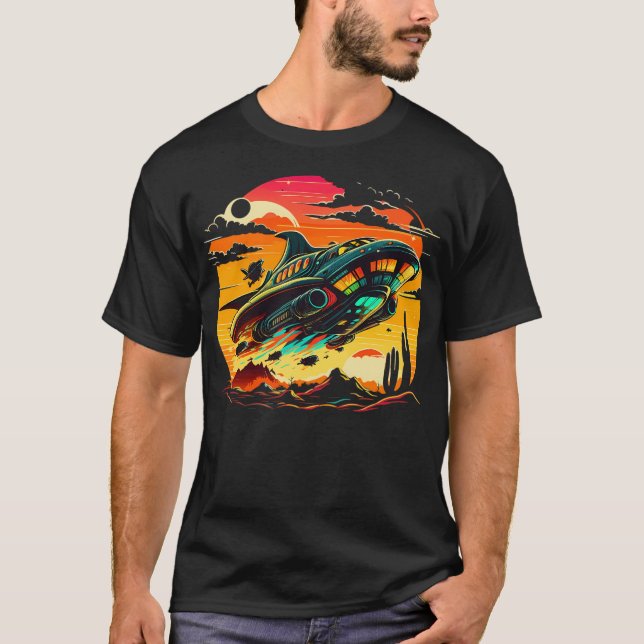 Retro Ufo Begegnung - Majestic Spaceship O T-Shirt (Vorderseite)
