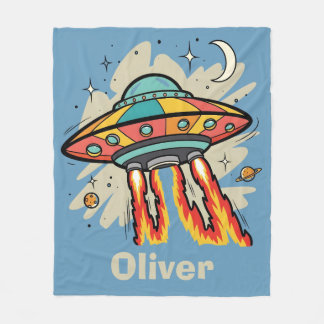 Retro UFO Flying Saucer Alien Spaceship Fleecedecke