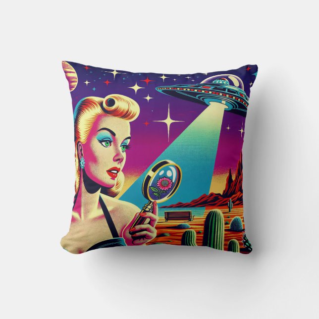 Retro UFO Pin-Up T-Shirt  Kissen (Vorderseite)