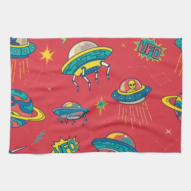 Retro UFO Space Invaders Geschirrtuch (Horizontal)