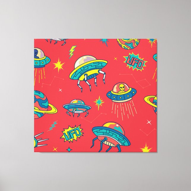 Retro UFO Space Invaders Leinwanddruck (Vorderseite)