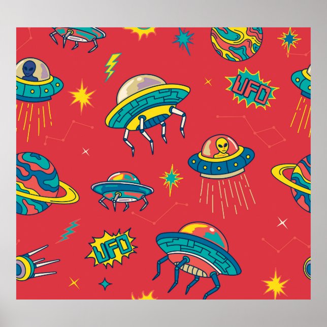 Retro UFO Space Invaders Poster (Vorne)