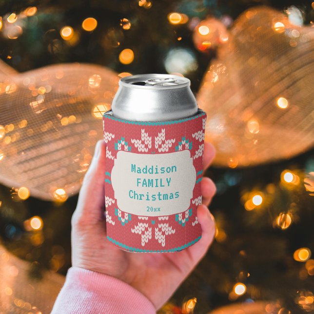 Retro Ugly Christmas Sweater Nordic Red Blue Dosenkühler (Von Creator hochgeladen)