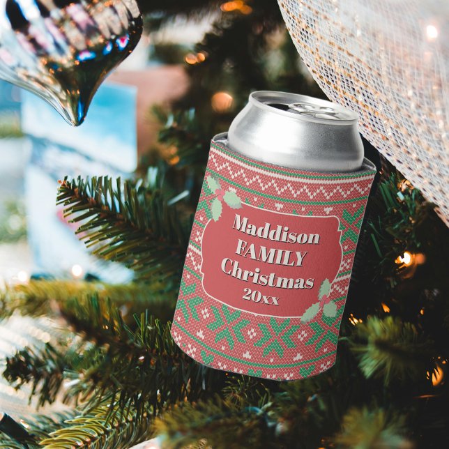 Retro Ugly Christmas Sweater Red Green Holly Dosenkühler (Von Creator hochgeladen)