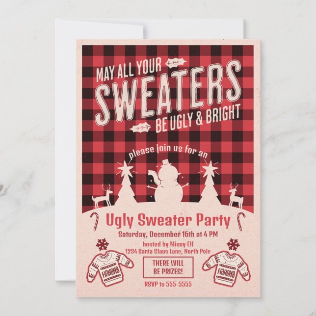 Retro Ugly Sweater Party Weihnachten Einladung (Vorderseite)