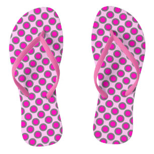 Retro umkreiste Punkte, Fuchsia, Grau und Pink Flip Flops