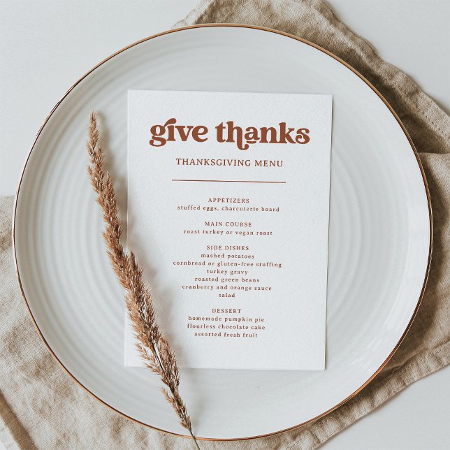 Retro und Boho | ERNTEDANK Menükarte (A retro and boho style Thanksgiving dinner menu in terracotta and white)
