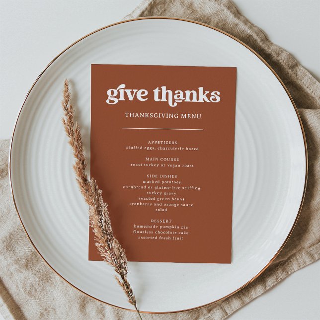 Retro und Boho Terracotta | ERNTEDANK Menükarte (A retro and boho style Thanksgiving dinner menu in terracotta)