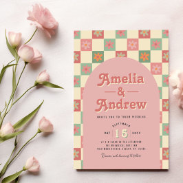Retro und Groovy Floral 1970er Hochzeitseinladung Einladung