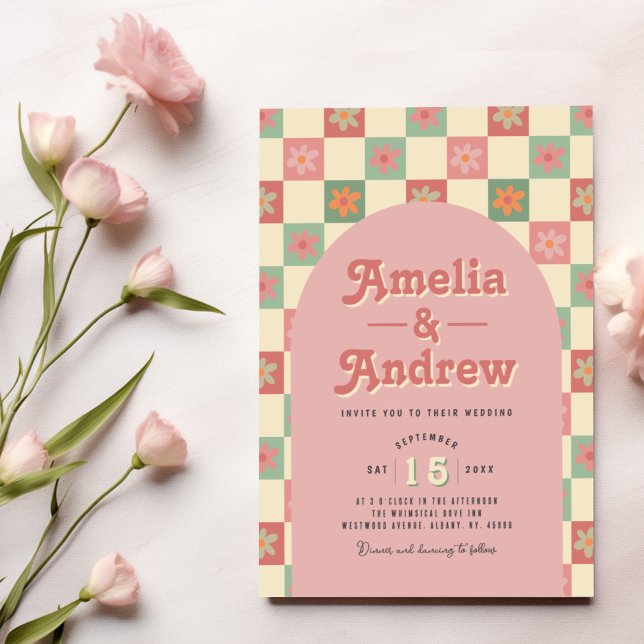 Retro und Groovy Floral 1970er Hochzeitseinladung Einladung (Von Creator hochgeladen)