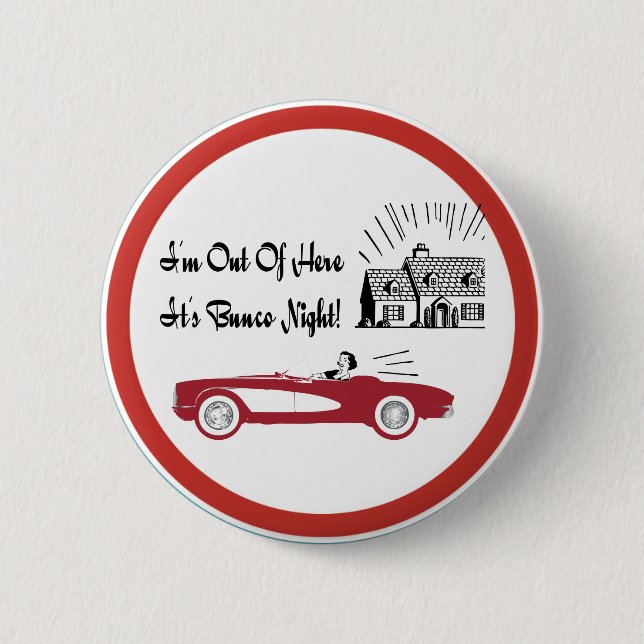 Retro und Vintages Bunco rotes Kabriolett Button (Vorderseite)