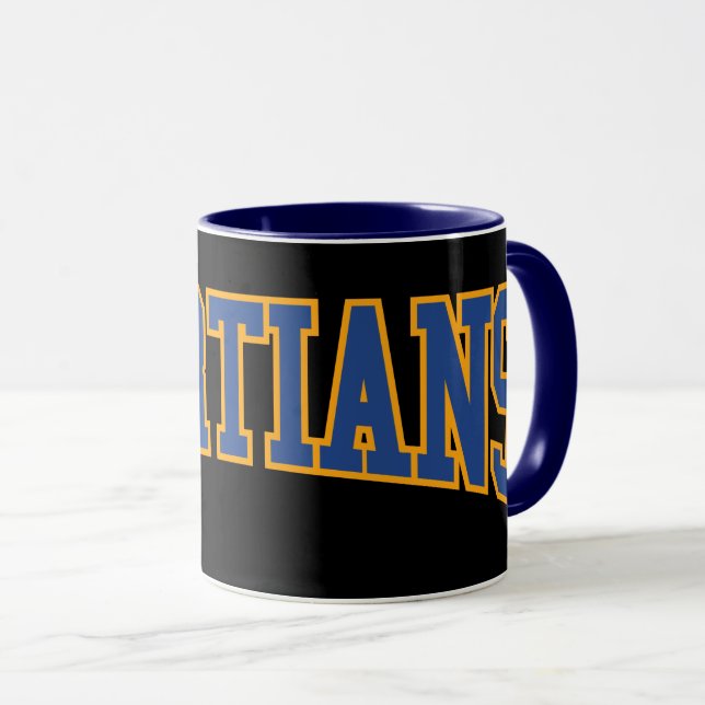 Retro Uni Blue Orange Martians Varsity Sport Tasse (VorderseiteRechts)