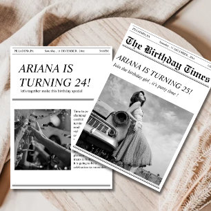 Retro unique journal Anniversaire Fête Invitation