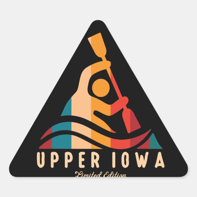 Retro Upper Iowa Kayaking Dreieckiger Aufkleber (Vorderseite)