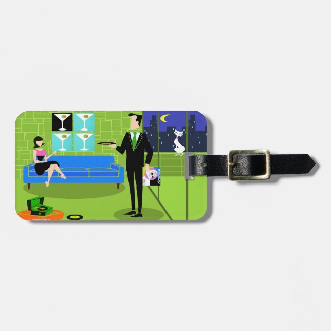 Retro Urban Cartoon Couple Luggage Tag Gepäckanhänger (Vorderseite horizontal)