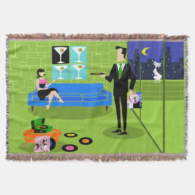 Retro Urban Cartoon Couple Throw Blanket Decke (Vorderseite)