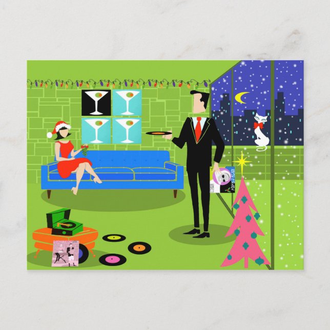 Retro Urban Christmas Coupé Postcard Feiertagspostkarte (Vorderseite)